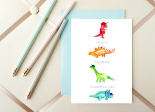 Kids Dinosaur Birthday Card: Dino Hats from Jean Choe Art & Design - Birthday Cards