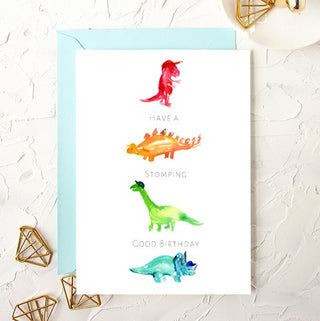 Kids Dinosaur Birthday Card: Dino Hats from Jean Choe Art & Design - Birthday Cards