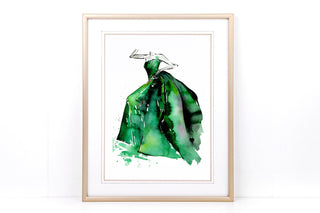 "Lady in Emerald Dress" Art Print: Watercolor Fashion Illustration from Jean Choe Art & Design - Watercolor