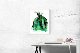 "Lady in Emerald Dress" Art Print: Watercolor Fashion Illustration from Jean Choe Art & Design - Watercolor