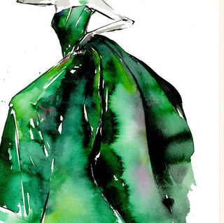 "Lady in Emerald Dress" Art Print: Watercolor Fashion Illustration from Jean Choe Art & Design - Watercolor