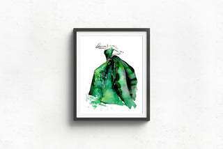 "Lady in Emerald Dress" Art Print: Watercolor Fashion Illustration from Jean Choe Art & Design - Watercolor