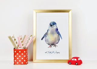 Little Blue Penguin Watercolor Art Print from Jean Choe Art & Design - Watercolor