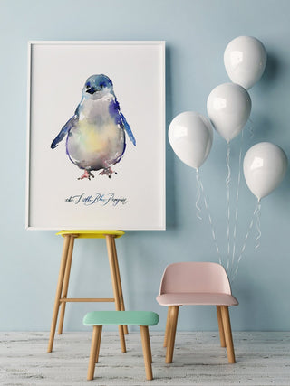 Little Blue Penguin Watercolor Art Print from Jean Choe Art & Design - Watercolor