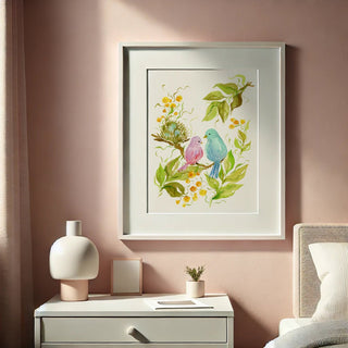 Lovebirds Watercolor Art Print – Romantic Bird Wall Decor from Jean Choe Art & Design - Giclée