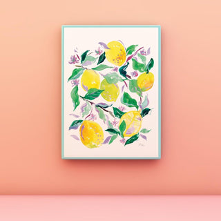 "Lush Lemon Grove" Art Print: Vibrant Citrus Giclée for Kitchen Decor from Jean Choe Art & Design - Giclée