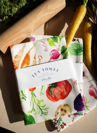 Market to Table Tea Towel Set of 4: Fruits, Vegetables, Sweets & Seafood from Jean Choe Art & Design - Kitchen & Tea Towels