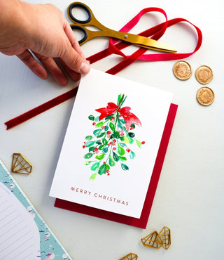 Merry Christmas Mistletoe Holiday Watercolor Card from Jean Choe Art & Design - Other Retail & Shop Fitting