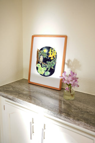 Moonlit Owl (Original) with Cherry Wood Frame from Jean Choe Art & Design - Watercolor