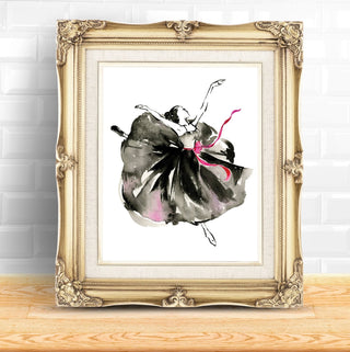 "Movement in Black and Pink": Watercolor Ballerina Art Print from Jean Choe Art & Design - Giclée