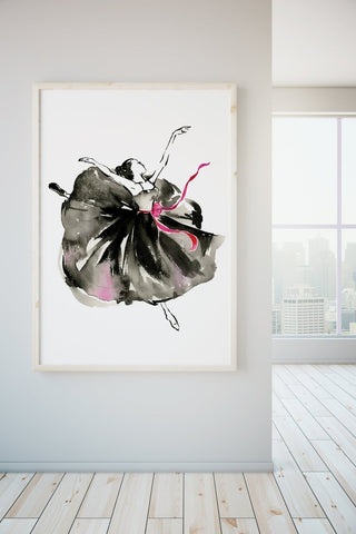 "Movement in Black and Pink": Watercolor Ballerina Art Print from Jean Choe Art & Design - Giclée