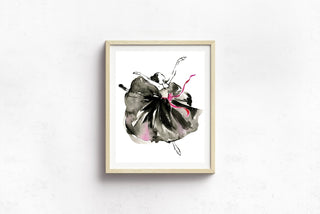 "Movement in Black and Pink": Watercolor Ballerina Art Print from Jean Choe Art & Design - Giclée