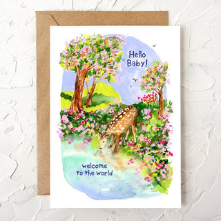 New Baby Deer in Meadow Card – Gender Neutral Baby Shower or Birth Announcement Card from Jean Choe Art & Design - Other Baby
