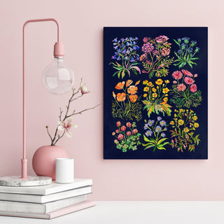 "Nine Flowers" Art Print in Dark Blue: Botanical Wall Art from Jean Choe Art & Design - Giclée
