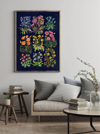 "Nine Flowers" Art Print in Dark Blue: Botanical Wall Art from Jean Choe Art & Design - Giclée