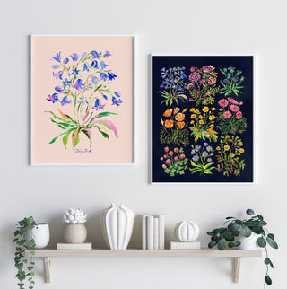 "Nine Flowers" Art Print in Dark Blue: Botanical Wall Art from Jean Choe Art & Design - Giclée