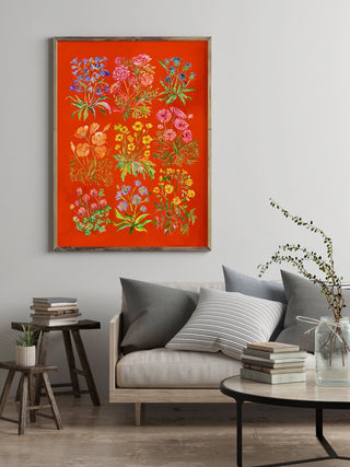 "Nine Flowers" Art Print in Red: Wildflower Wall Art from Jean Choe Art & Design - Giclée