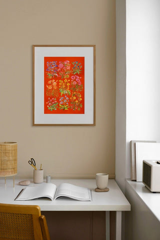 "Nine Flowers" Art Print in Red: Wildflower Wall Art from Jean Choe Art & Design - Giclée