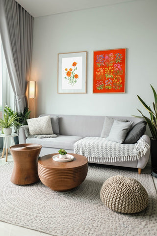 "Nine Flowers" Art Print in Red: Wildflower Wall Art from Jean Choe Art & Design - Giclée