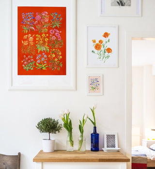 "Nine Flowers" Art Print in Red: Wildflower Wall Art from Jean Choe Art & Design - Giclée