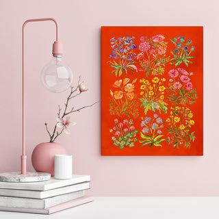 "Nine Flowers" Art Print in Red: Wildflower Wall Art from Jean Choe Art & Design - Giclée