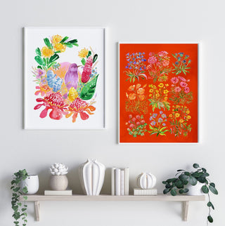 "Nine Flowers" Art Print in Red: Wildflower Wall Art from Jean Choe Art & Design - Giclée