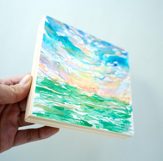 Ocean Sunrise Original Watercolor Painting on Wood Panel from Jean Choe Art & Design - Watercolor