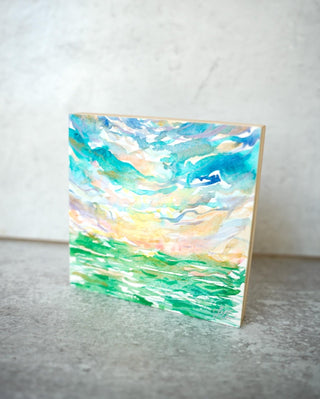 Ocean Sunrise Original Watercolor Painting on Wood Panel from Jean Choe Art & Design - Watercolor