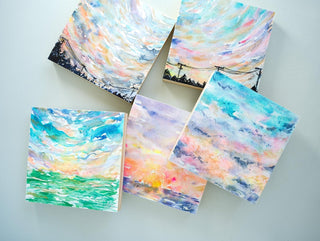 Ocean Sunrise Original Watercolor Painting on Wood Panel from Jean Choe Art & Design - Watercolor