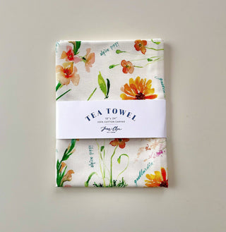 Orange Botanical Tea Towel: Bright Cotton Kitchen Towel for Everyday Use from Jean Choe Art & Design - Kitchen & Tea Towels