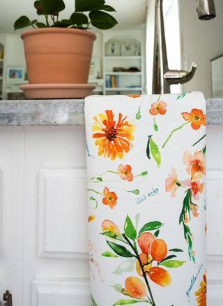 Orange Botanical Tea Towel: Bright Cotton Kitchen Towel for Everyday Use from Jean Choe Art & Design - Kitchen & Tea Towels