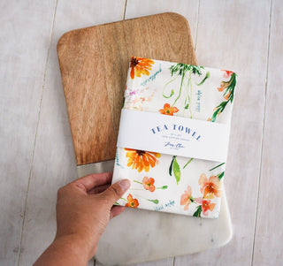 Orange Botanical Tea Towel: Bright Cotton Kitchen Towel for Everyday Use from Jean Choe Art & Design - Kitchen & Tea Towels