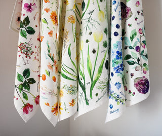 Orange Botanical Tea Towel: Bright Cotton Kitchen Towel for Everyday Use from Jean Choe Art & Design - Kitchen & Tea Towels