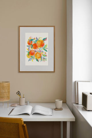 Orange Dream Watercolor Art Print: Vibrant Citrus Giclée for Kitchen or Dining Room Decor from Jean Choe Art & Design