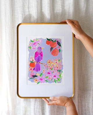 Orange Grove Twinspot (Original) with Bronze Metal Frame from Jean Choe Art & Design - Watercolor