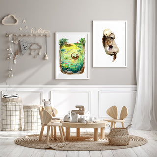 Otter Peaceful Watercolor Art Print – Playful Wildlife Wall Art from Jean Choe Art & Design - Giclée
