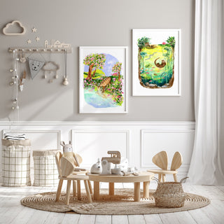Otter Peaceful Watercolor Art Print – Playful Wildlife Wall Art from Jean Choe Art & Design - Giclée