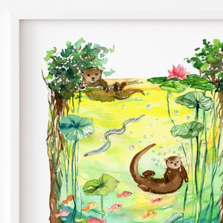 Otter Peaceful Watercolor Art Print – Playful Wildlife Wall Art from Jean Choe Art & Design - Giclée