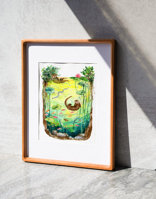 Otterly Peaceful (Original) with Cherry Wood Frame from Jean Choe Art & Design - Watercolor
