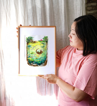 Otterly Peaceful (Original) with Cherry Wood Frame from Jean Choe Art & Design - Watercolor