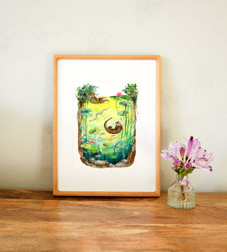 Otterly Peaceful (Original) with Cherry Wood Frame from Jean Choe Art & Design - Watercolor