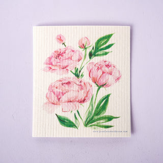 Pink Peony Swedish Dishcloth: Reusable Floral Kitchen Wipe from Jean Choe Art & Design - Reusable Paper Towels