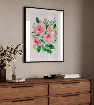 Pink Rose Bouquet Watercolor Art Print – Romantic Floral Wall Decor from Jean Choe Art & Design - Giclée