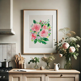 Pink Rose Bouquet Watercolor Art Print – Romantic Floral Wall Decor from Jean Choe Art & Design - Giclée