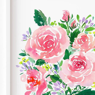 Pink Rose Bouquet Watercolor Art Print – Romantic Floral Wall Decor from Jean Choe Art & Design - Giclée