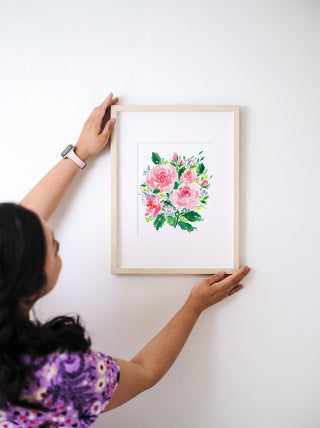 Pink Rose Bouquet Watercolor Art Print – Romantic Floral Wall Decor from Jean Choe Art & Design - Giclée