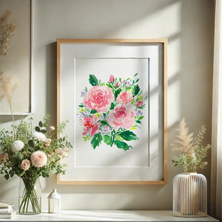Pink Rose Bouquet Watercolor Art Print – Romantic Floral Wall Decor from Jean Choe Art & Design - Giclée