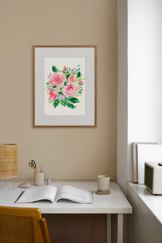 Pink Rose Bouquet Watercolor Art Print – Romantic Floral Wall Decor from Jean Choe Art & Design - Giclée