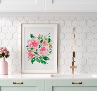 Pink Rose Bouquet Watercolor Art Print – Romantic Floral Wall Decor from Jean Choe Art & Design - Giclée