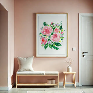 Pink Rose Bouquet Watercolor Art Print – Romantic Floral Wall Decor from Jean Choe Art & Design - Giclée